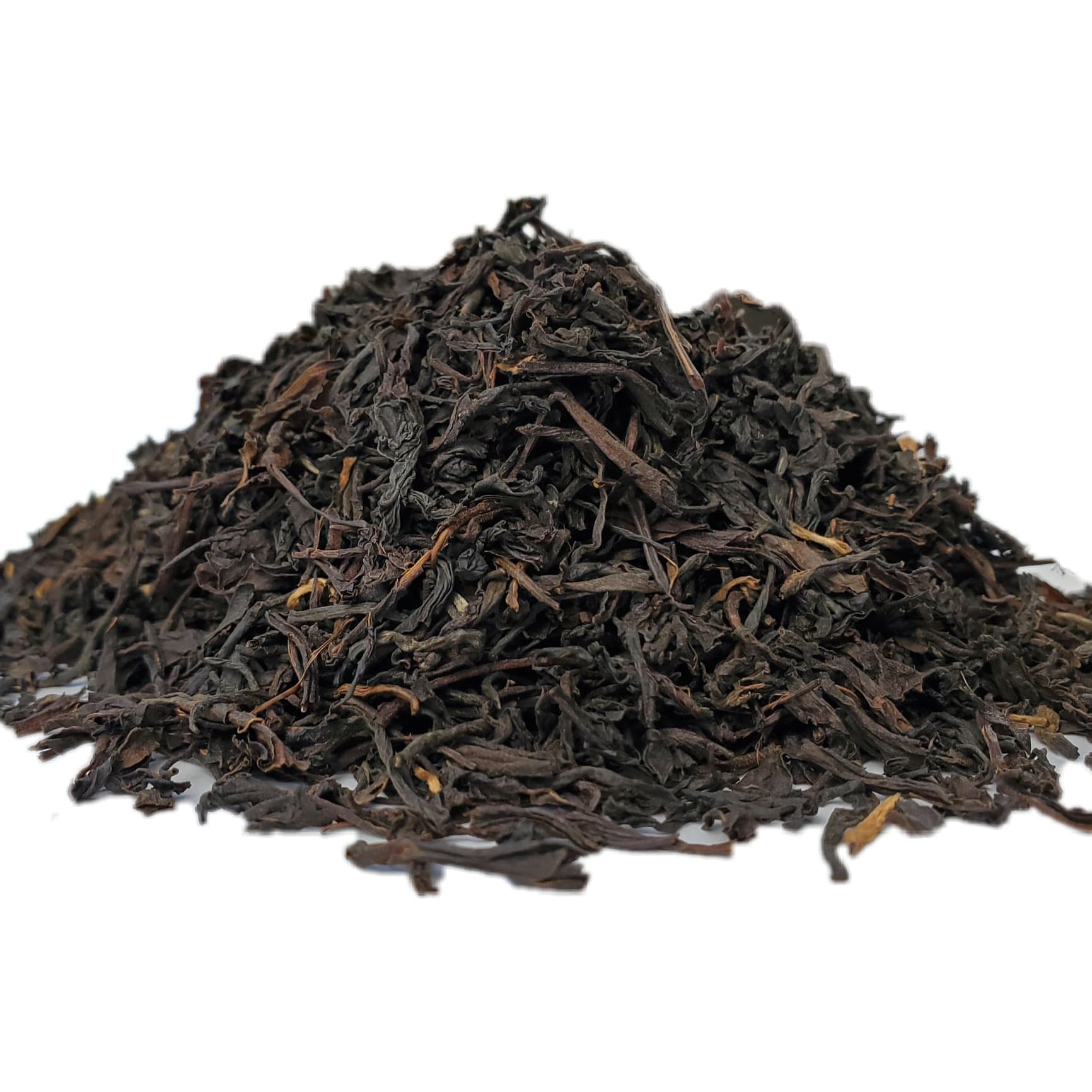 a close-up image of dried black tea leaves.